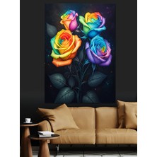 Gökkuşağı Güller Dekoratif Kanvas - Mdf Ahşap Tablo