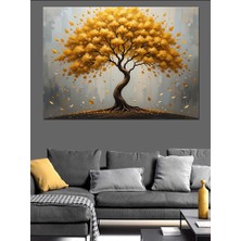 Altın Sarı Hayat Ağacı Dekoratif Kanvas - Mdf Ahşap Tablo
