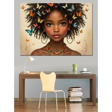 Kelebekli Kız Portresi Parlak Dekoratif Kanvas - Mdf Ahşap Tablo