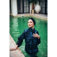 Ocean Blue Kadın Kısa Desenli Fermuarlı Tam Kapalı Tesettür Mayo 3'lu Set