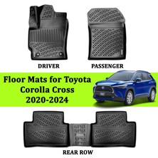 Toyota Corolla Cross 2020-2024 Uyumlu  Paspasları Ön ve Arka 2 Sıralı, Kaymaz , Siyah Renk