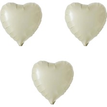 18 Inç Retro Beyaz (Krem) Renk 3 Adet Kalp Şekilli Folyo Balon