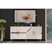 Pınar Konsol Tv Sehpası Çok Amaçlı Dolap 150 cm Beyaz Gümüş