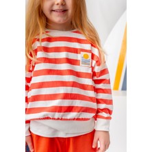 Unısex Çocuk Çizgili Sweatshirt - Coral Çizgili