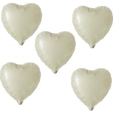 18 Inç Retro Beyaz (Krem) Renk 5 Adet Kalp Şekilli Folyo Balon