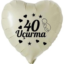 18 Inç Retro Beyaz (Krem)Renk Bebek Figürlü 40 Uçurma Temalı Kalp Folyo Balon