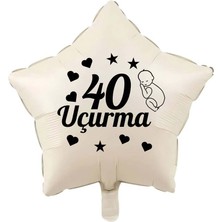 18 Inç Retro Beyaz (Krem) Renk Bebek Figürlü 40 Uçurma Temalı Yıldız Folyo Balon