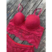 SMG Design Bordo Dantelli Destekli Sütyen Takımı