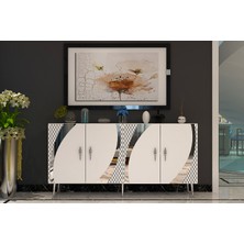Handle Konsol Tv Sehpası Çok Amaçlı Dolap 150 cm Beyaz Gümüş