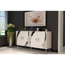 Handle Konsol Tv Sehpası Çok Amaçlı Dolap 150 cm Beyaz Gümüş