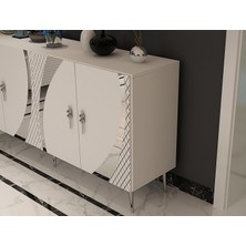 Handle Konsol Tv Sehpası Çok Amaçlı Dolap 150 cm Beyaz Gümüş