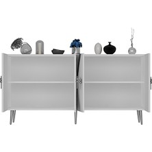 Handle Konsol Tv Sehpası Çok Amaçlı Dolap 150 cm Beyaz Gümüş