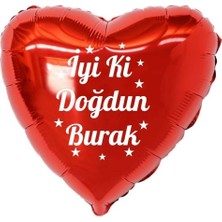 18 Inç Kırmızı Renk Kişiye Özel Iyi Ki Doğdun Yazılı Beyaz Yazılı Kalp Folyo Balon