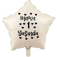 18 Inç Retro Beyaz(Krem) Renk Kişiye Özel Yaşında Yazılı Kalpli Yıldız Folyo Balon