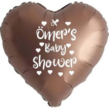 18 Inç Çikolata Kahve Renk Kişiye Özel Baby Showers Yazılı Emzik-Kalp Figürlü Kalp Folyo Balon