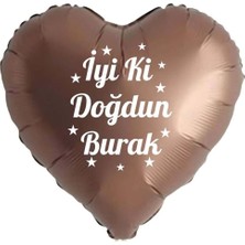 18 Inç Kahverengi Renk Kişiye Özel Iyi Ki Doğdun Yazılı Beyaz Yazılı Kalp Folyo Balon