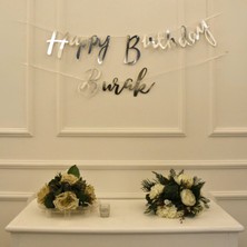 Kişiye Özel Gümüş Renkli Happy Birthday El Yazısı Banner