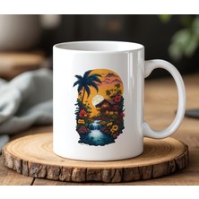 BB Design Mevsimsel Doğa Tasarımlı Beyaz Seramik Baskılı Kupa Bardak 330 ml