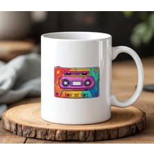 BB Design Renkli Kaset Tasarımlı Beyaz Seramik Baskılı Kupa Bardak 330 ml