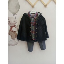 Siyah Kopşonlu Trench Kot Erkek Çocuk Takım