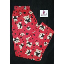 Bukadınca Kırmızı Kumaş Üzerinde Ayıcık Desenli Pijama Altı