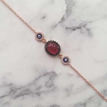 Nusret Takı 925 Ayar Gümüş Yakut Renk Taşlı & Mineli Nazar Boncuklu Bileklik