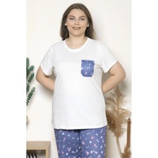 Büyük Beden Mavi Renkli Çiçek Desenli Kısa Kollu Battal Pijama Takımı B-17