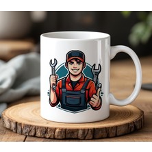 BB Design Tamirci Usta Tasarımlı Beyaz Seramik Baskılı Kupa Bardak 330 ml