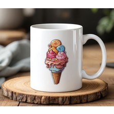 BB Design Dondurma Tasarımlı Beyaz Seramik Baskılı Kupa Bardak 330 ml