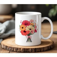 BB Design Çiçek Tasarımlı Beyaz Seramik Baskılı Kupa Bardak 330 ml