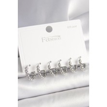 925 Ayar Gümüş Çivi Pirinç Gümüş Renk Sarmal Halka Model Kadın Küpe Seti - TJ-BKP10416