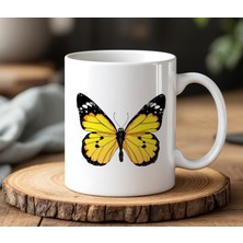 BB Design Sarı Kelebek Tasarımlı Beyaz Seramik Baskılı Kupa Bardak 330 ml