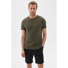 Karvon Bisiklet Yaka T-Shirt Haki Yeşil Renk Erkek Tişört
