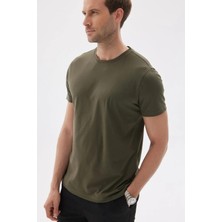 Karvon Bisiklet Yaka T-Shirt Haki Yeşil Renk Erkek Tişört