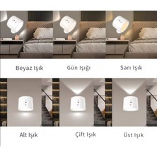 Hightek LED Kablosuz 360 Dönen Şarjlı Yatak Başı Çalışma Masası Ledli Duvar Aplik 3 Renk Işıklı Gece Lambası