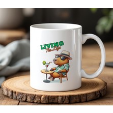 BB Design Kapibara Tatilde Tasarımlı Beyaz Seramik Baskılı Kupa Bardak 330 ml