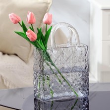 Çanta Vazo Köşeli Model Cam Çiçek Vazosu Dekoratif Antrasit Vazo Büyük Boy Glass Bag Vase