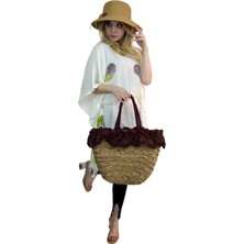 Kadın Plaj Çantası ve Şapka Takım Hasır - Bay Şapkacı