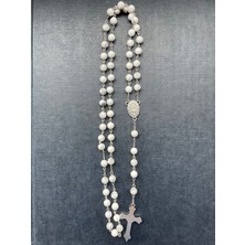 6mm Havlit Doğal Taş Katolik Hristiyan Rosary Tesbih / Haç Kolye -Gümüş Rengi
