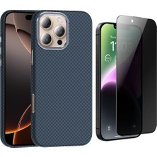 Vendas iPhone 16 Pro Kılıf Magsafe Şarj Özellikli Karbon Fiber Görünümlü Zore Gros Kapak + Hayalet Ekran Koruyucu