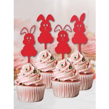 Tavşanlar 4'lü Doğum Günü Süsü Pasta Cupcake Kürdanı Yeniden Kullanılabilir Tatlı Kek Topper