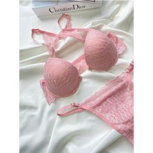 Pembe Destekli Sütyen Takımı Önden Kapamalı Iç Çamaşır Sütyen Tanga Set Kadın Iç Giyim