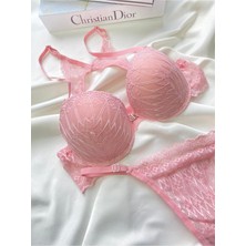Pembe Destekli Sütyen Takımı Önden Kapamalı Iç Çamaşır Sütyen Tanga Set Kadın Iç Giyim