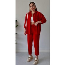 Ella Stylee Gömlek Yaka Keten Ikili Takım Alt Üst