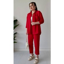 Ella Stylee Gömlek Yaka Keten Ikili Takım Alt Üst