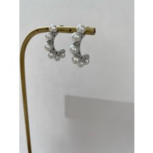 Halka Incili Çelik Silver Küpe