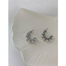 Halka Incili Çelik Silver Küpe