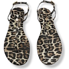 Tkees T8014 Leopar Desen Parmak Arası Kadın Sandalet