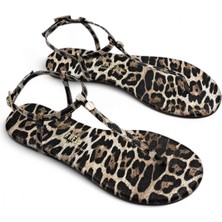 Tkees T8014 Leopar Desen Parmak Arası Kadın Sandalet