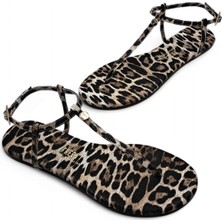 Tkees T8014 Leopar Desen Parmak Arası Kadın Sandalet